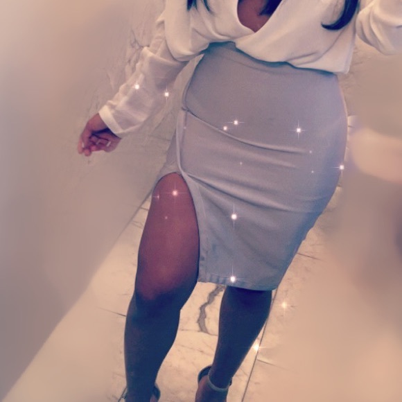 Bandage midi grey skirt with slit - Picture 2 of 2